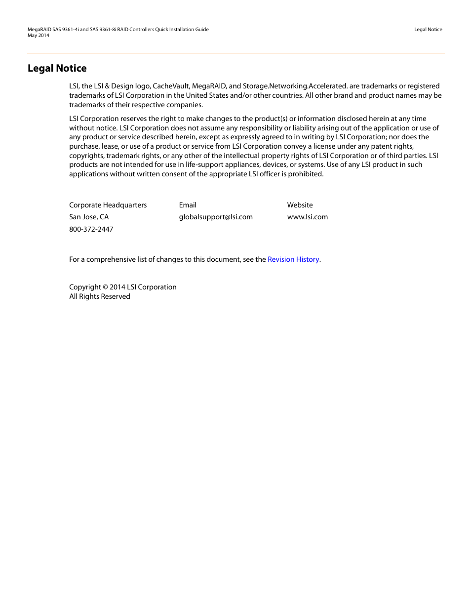 Legal notice | Avago Technologies MegaRAID SAS 9341-4i User Manual | Page 2 / 8