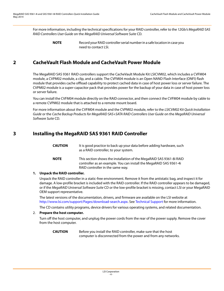 3 installing the megaraid sas 9361 raid controller | Avago Technologies MegaRAID SAS 9341-4i User Manual | Page 4 / 8