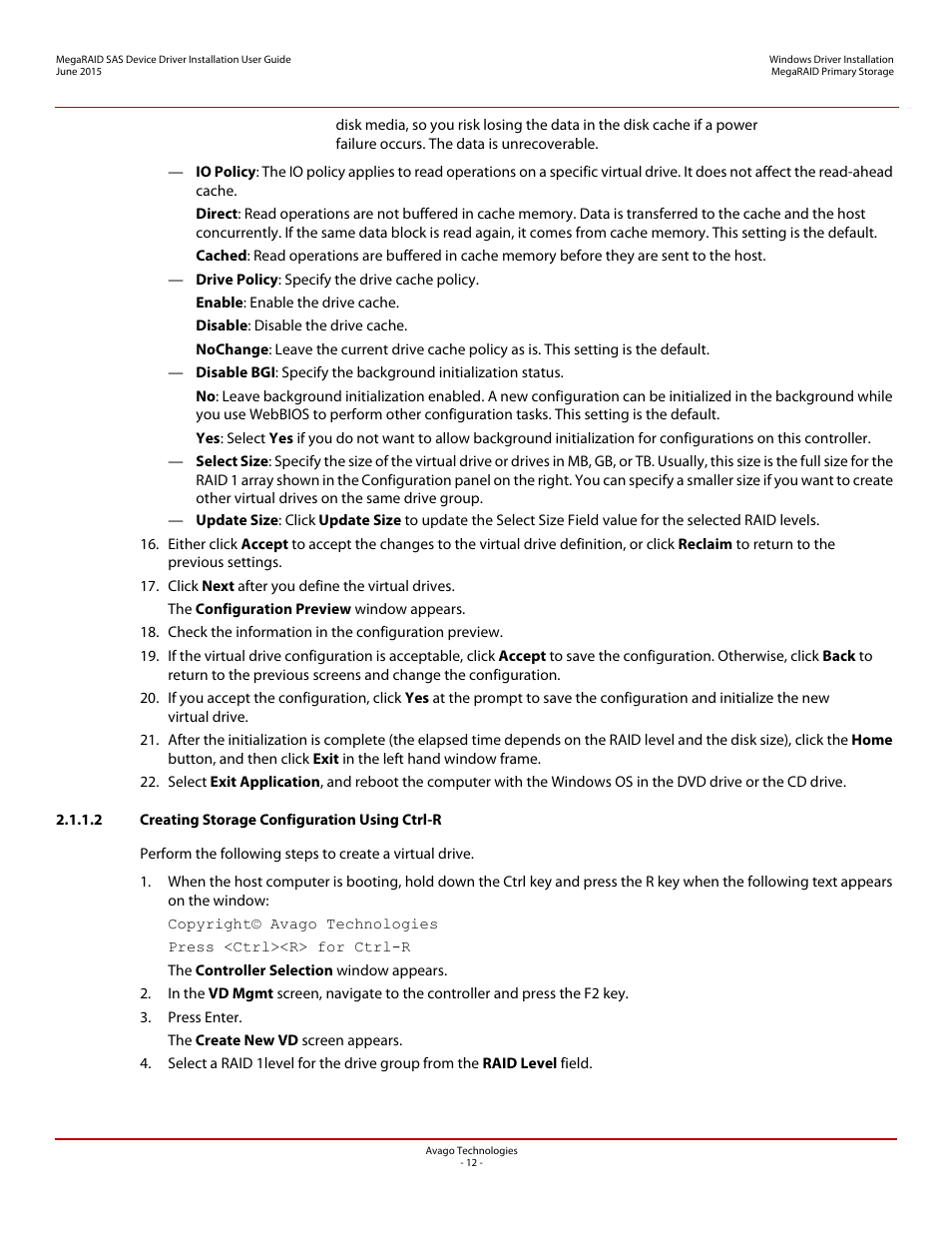 2 creating storage configuration using ctrl-r | Avago Technologies MegaRAID SAS 9341-4i User Manual | Page 12 / 72