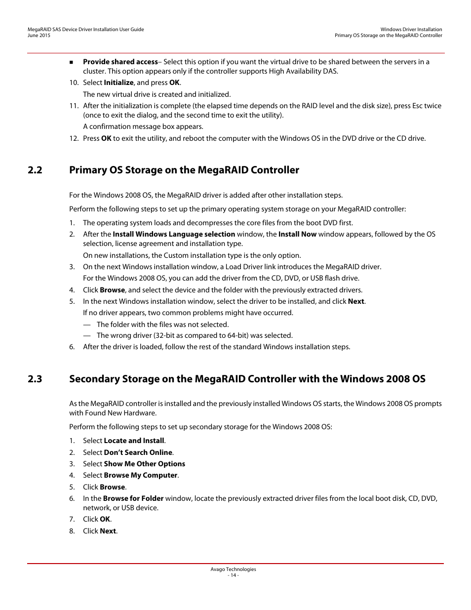 2 primary os storage on the megaraid controller | Avago Technologies MegaRAID SAS 9341-4i User Manual | Page 14 / 72
