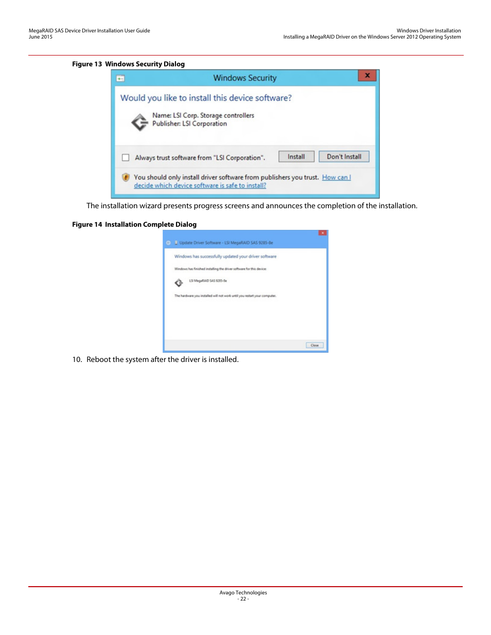 Avago Technologies MegaRAID SAS 9341-4i User Manual | Page 22 / 72
