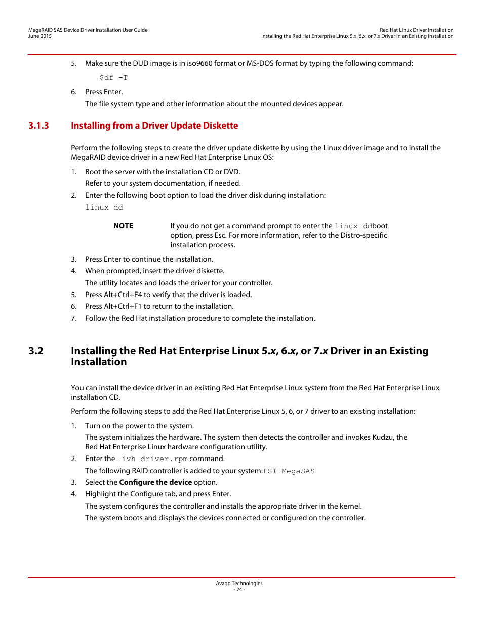 3 installing from a driver update diskette | Avago Technologies MegaRAID SAS 9341-4i User Manual | Page 24 / 72