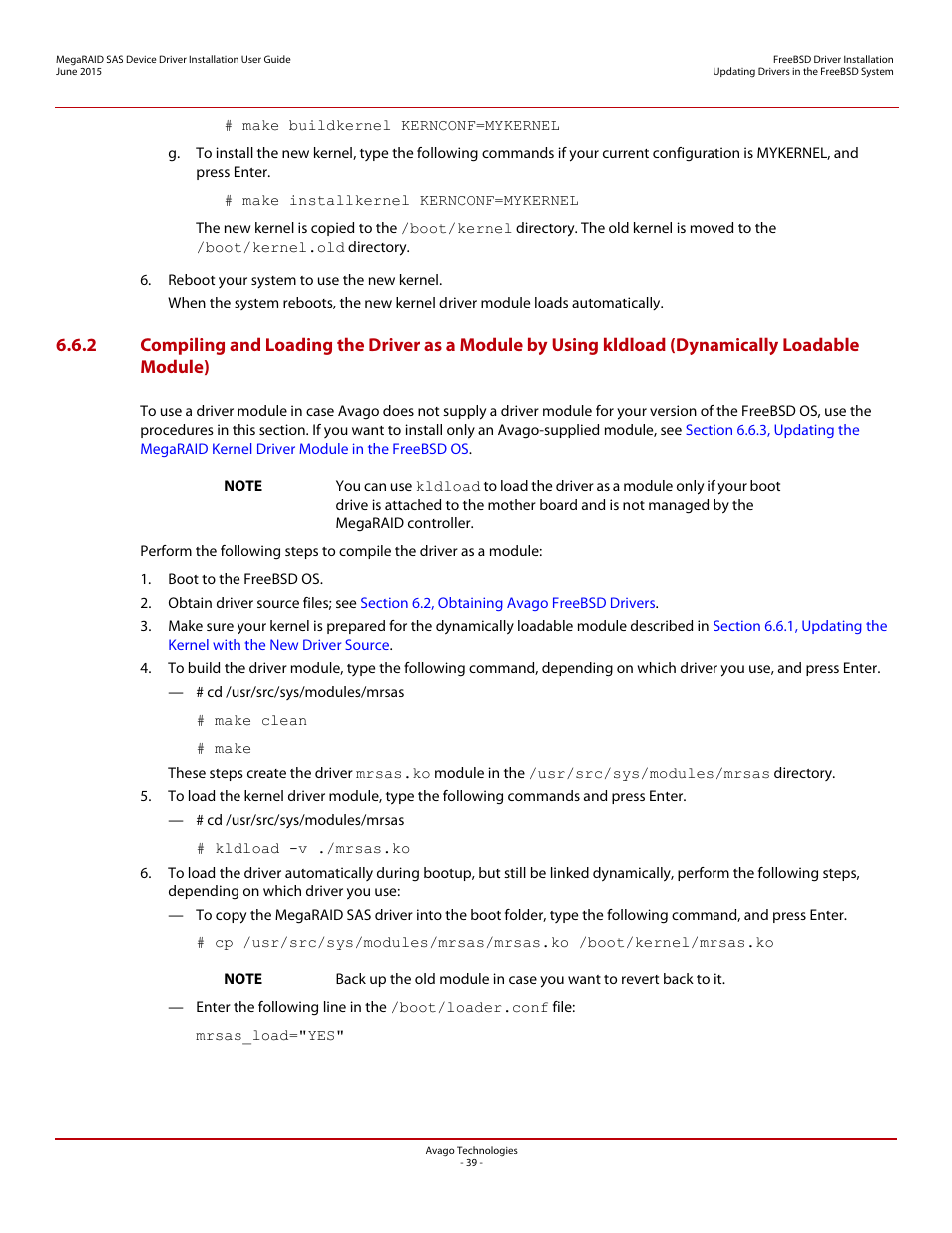 Section 6.6.2, compiling and, Dynamically loadable module) | Avago Technologies MegaRAID SAS 9341-4i User Manual | Page 39 / 72