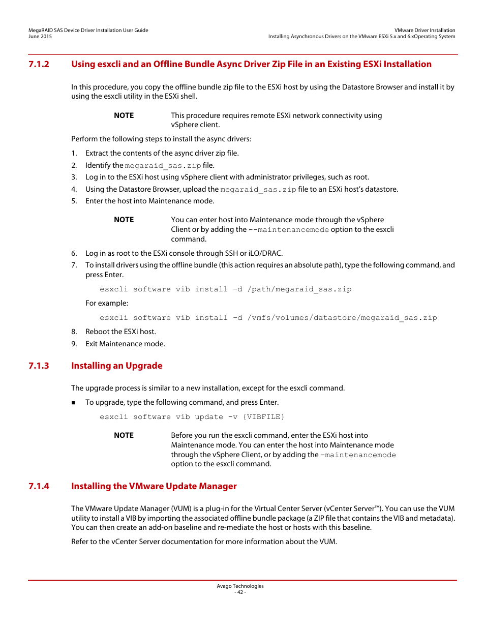 3 installing an upgrade, 4 installing the vmware update manager | Avago Technologies MegaRAID SAS 9341-4i User Manual | Page 42 / 72