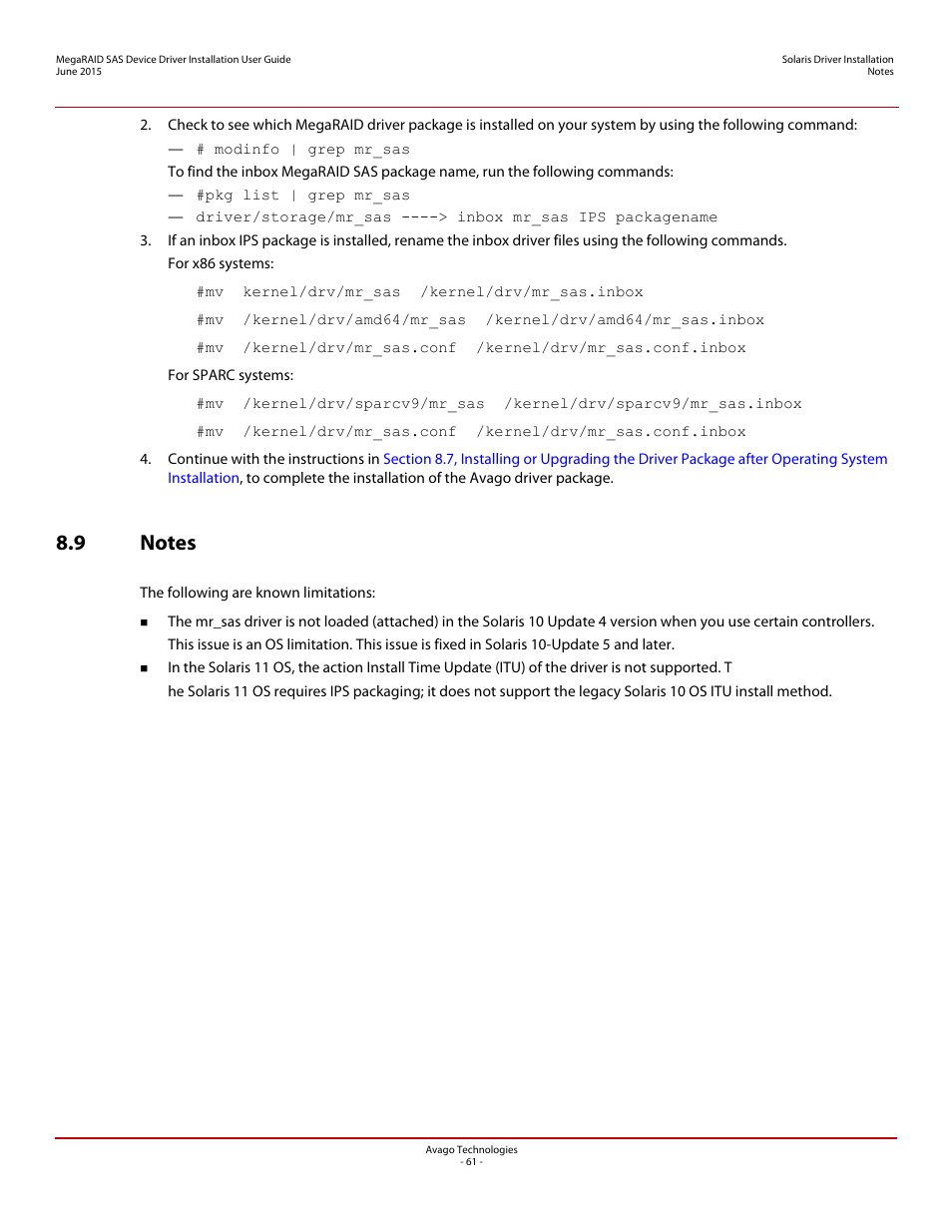 9 notes | Avago Technologies MegaRAID SAS 9341-4i User Manual | Page 61 / 72