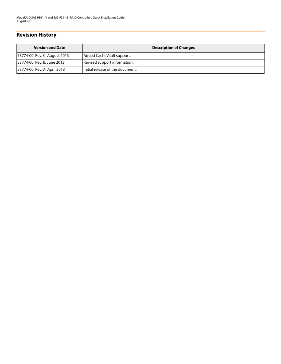 Revision history | Avago Technologies MegaRAID SAS 9361-4i User Manual | Page 2 / 7