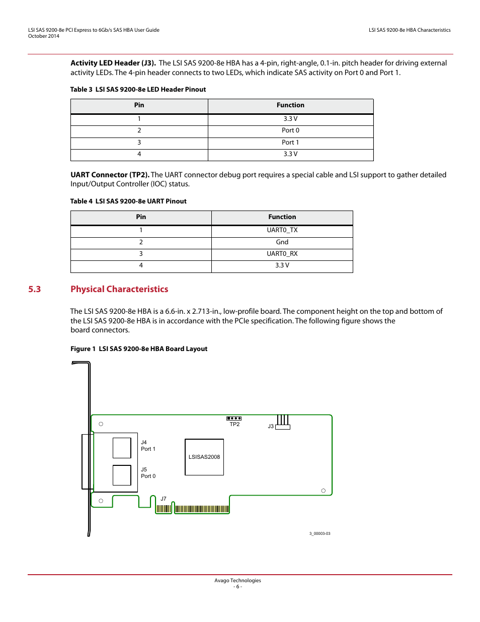 3 physical characteristics | Avago Technologies SAS 9200-8e Host Bus Adapter User Manual | Page 6 / 10