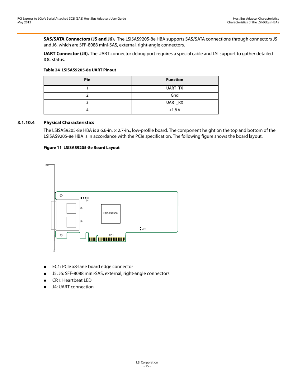 4 physical characteristics | Avago Technologies SAS 9200-8e Host Bus Adapter User Manual | Page 25 / 39