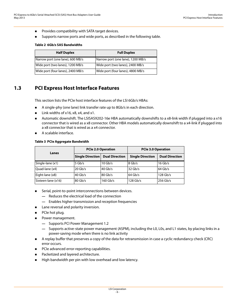 3 pci express host interface features | Avago Technologies SAS 9200-8e Host Bus Adapter User Manual | Page 6 / 39