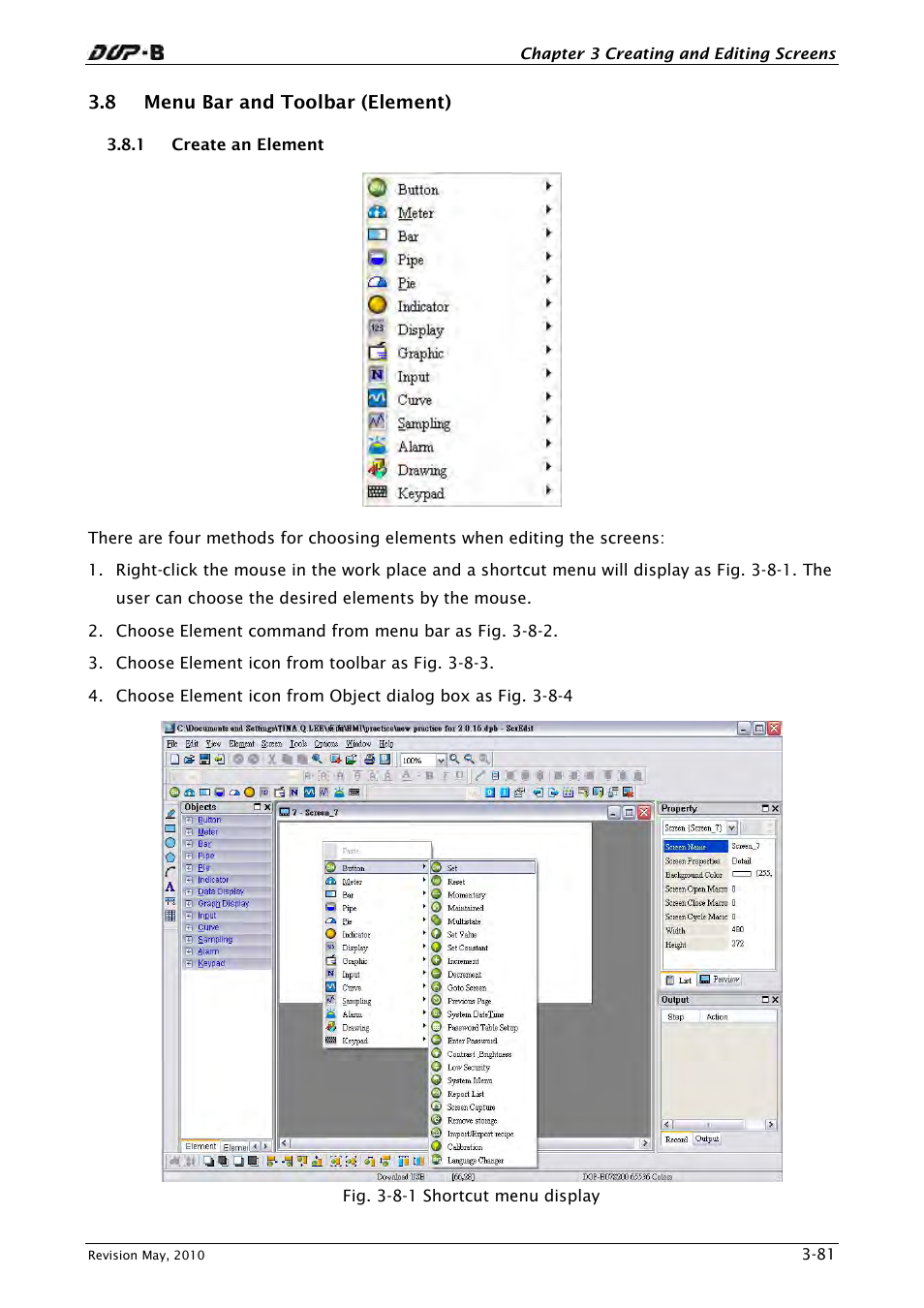 8 menu bar and toolbar (element), 1 create an element | Delta Electronics DELTA DUP-B User Manual | Page 102 / 491