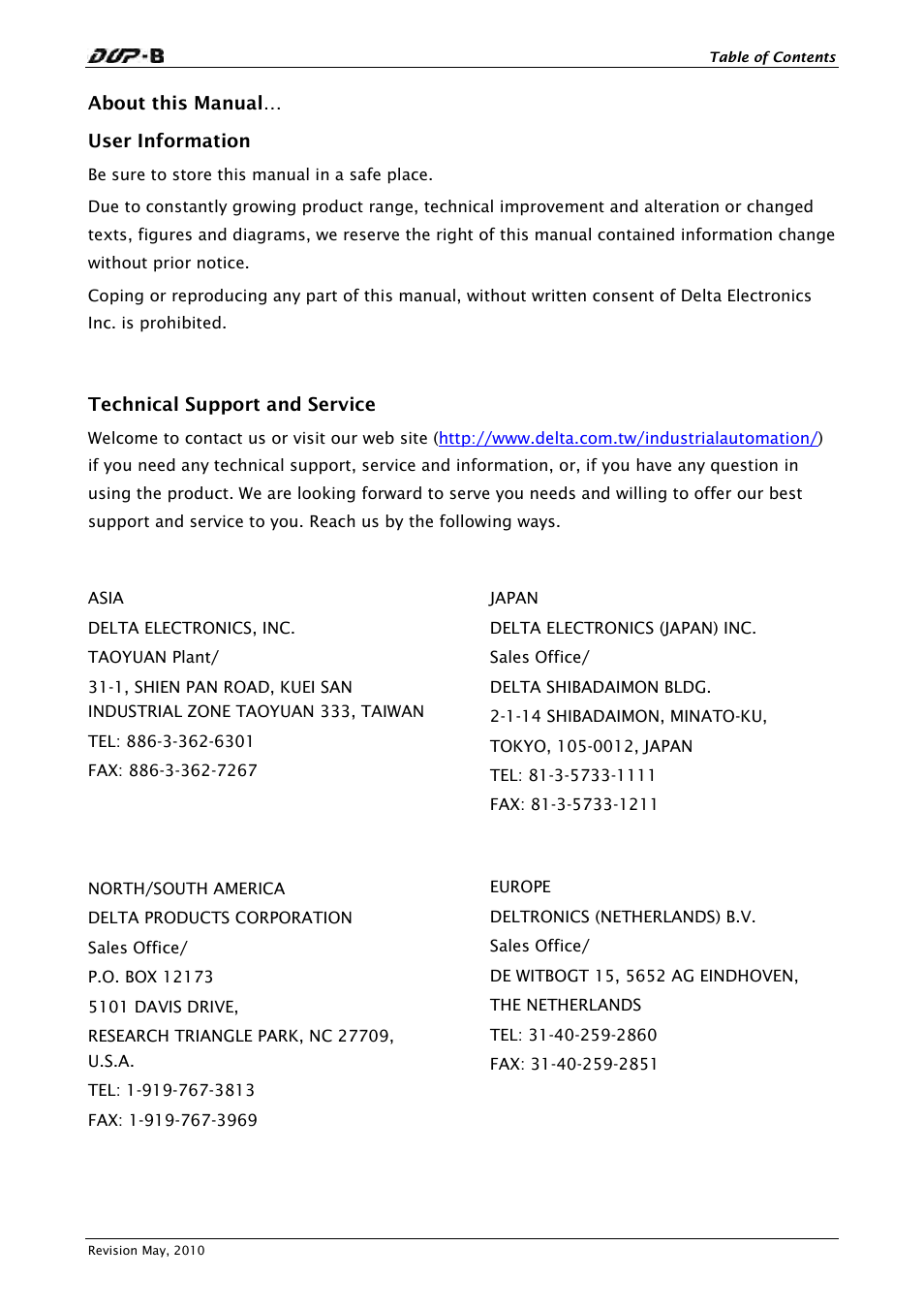 Delta Electronics DELTA DUP-B User Manual | Page 14 / 491