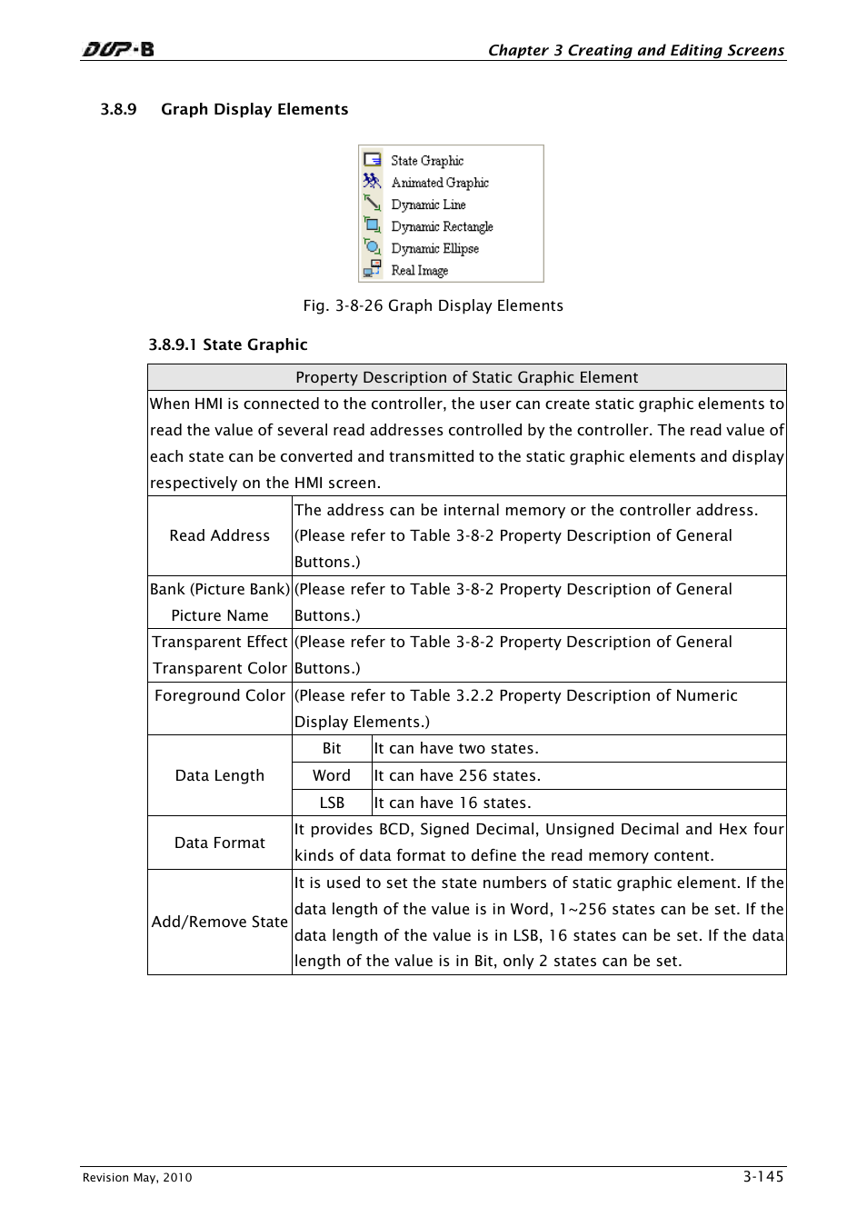 9 graph display elements, 1 state graphic | Delta Electronics DELTA DUP-B User Manual | Page 166 / 491