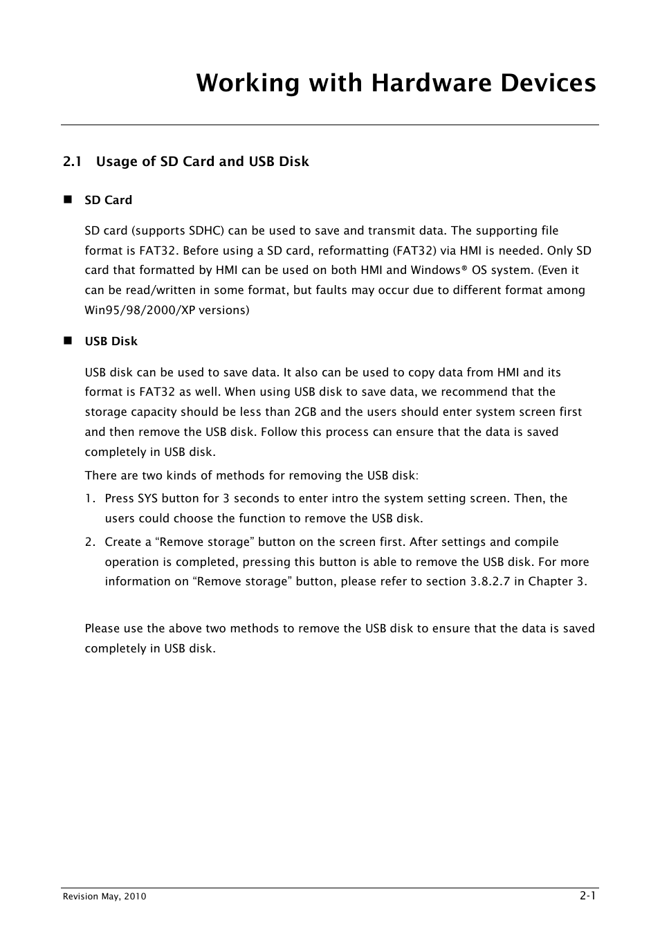 Chapter 2 working with hardware devices, 1 usage of sd card and usb disk | Delta Electronics DELTA DUP-B User Manual | Page 20 / 491