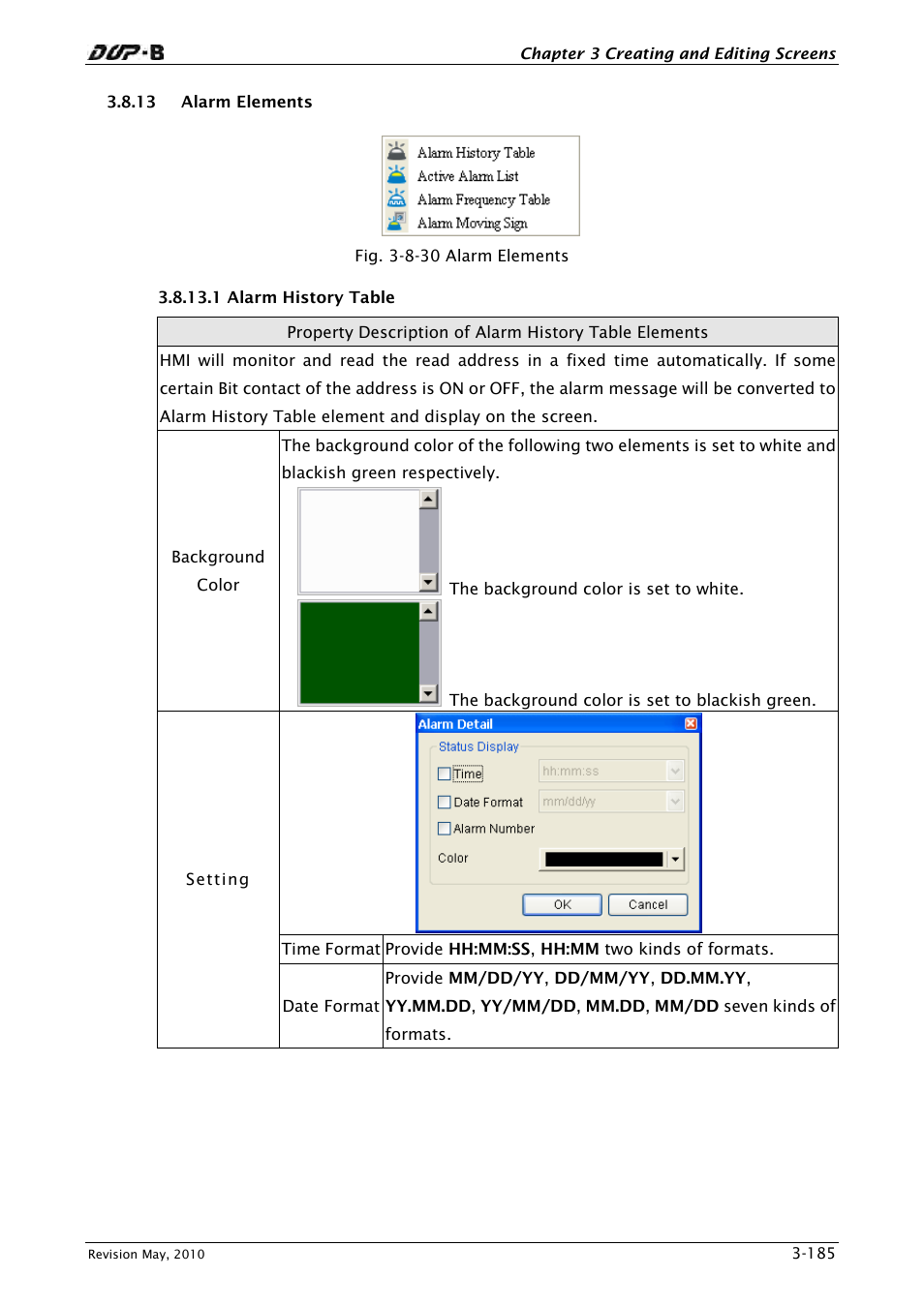 13 alarm elements, 1 alarm history table | Delta Electronics DELTA DUP-B User Manual | Page 206 / 491