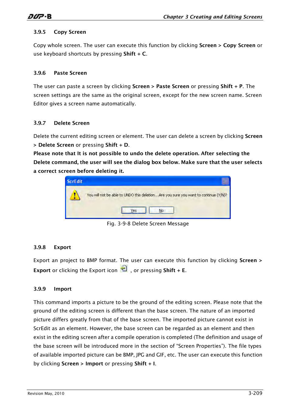 5 copy screen, 6 paste screen, 7 delete screen | 8 export, 9 import | Delta Electronics DELTA DUP-B User Manual | Page 230 / 491