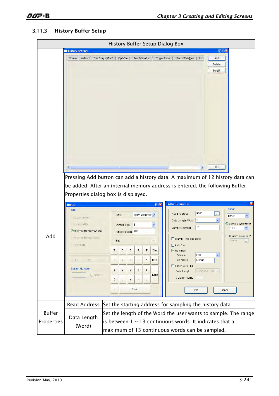 3 history buffer setup | Delta Electronics DELTA DUP-B User Manual | Page 262 / 491