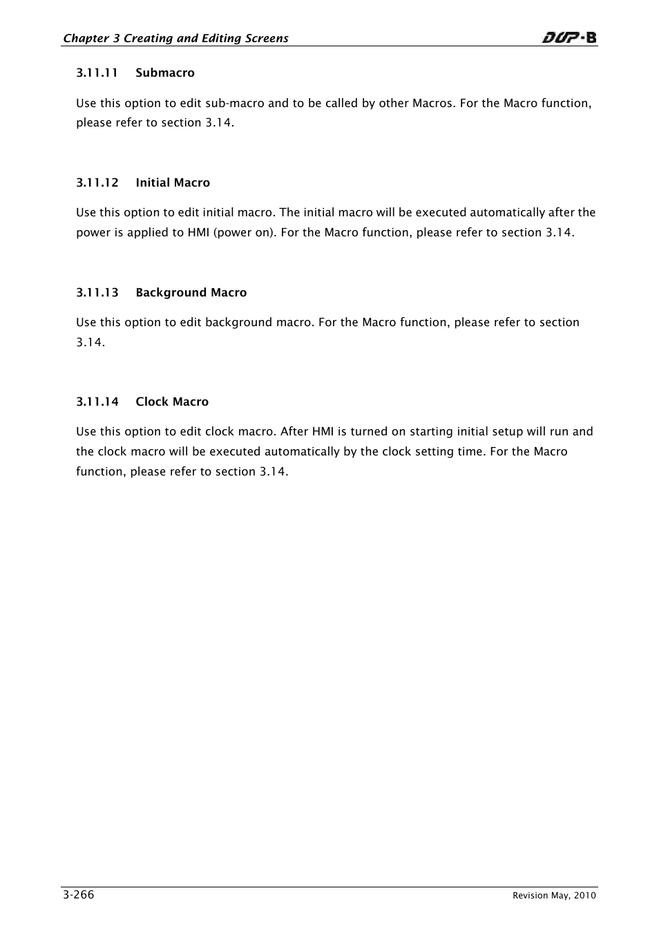 11 submacro, 12 initial macro, 13 background macro | 14 clock macro | Delta Electronics DELTA DUP-B User Manual | Page 287 / 491