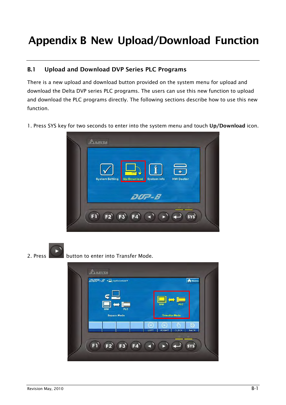 Appendix b new upload&download function, B.1 upload and download dvp series plc programs, Appendix b new upload/download function | Delta Electronics DELTA DUP-B User Manual | Page 480 / 491