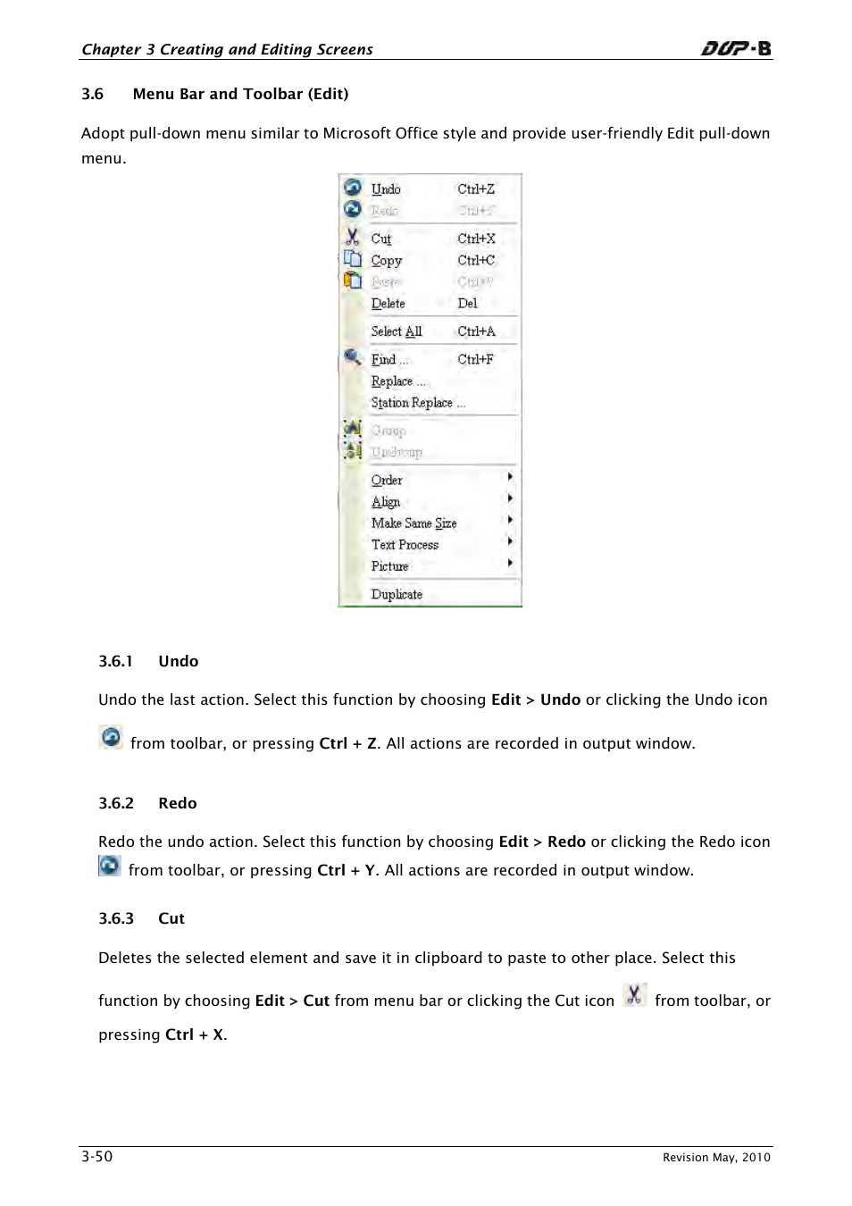 6 menu bar and toolbar (edit), 1 undo, 2 redo | 3 cut | Delta Electronics DELTA DUP-B User Manual | Page 71 / 491