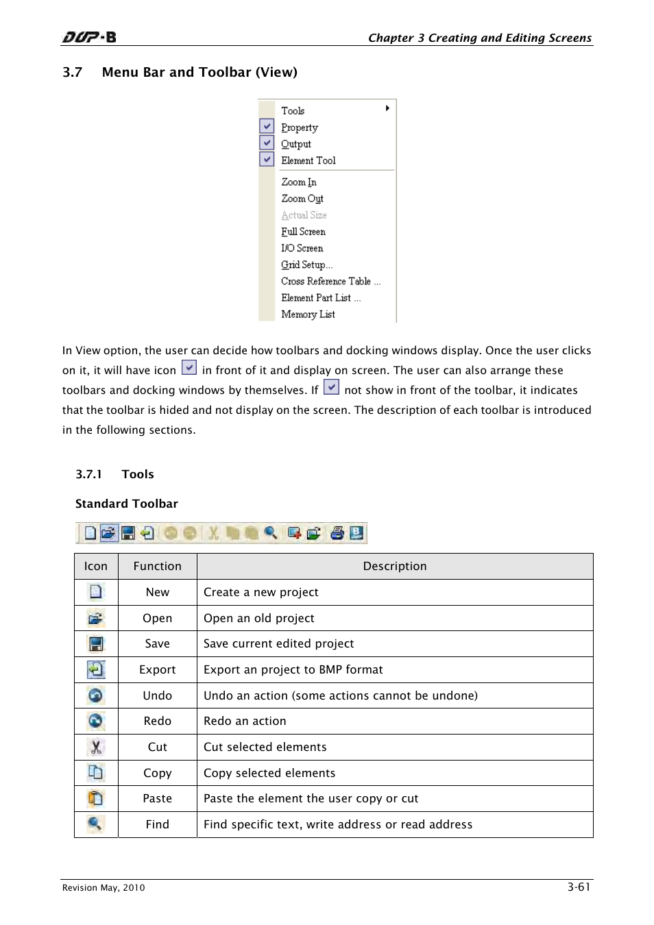 7 menu bar and toolbar (view), 1 tools | Delta Electronics DELTA DUP-B User Manual | Page 82 / 491