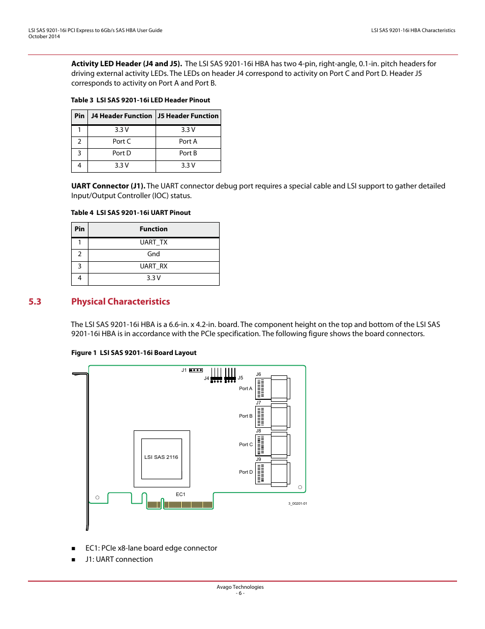 3 physical characteristics | Avago Technologies SAS 9201-16i Host Bus Adapter User Manual | Page 6 / 10