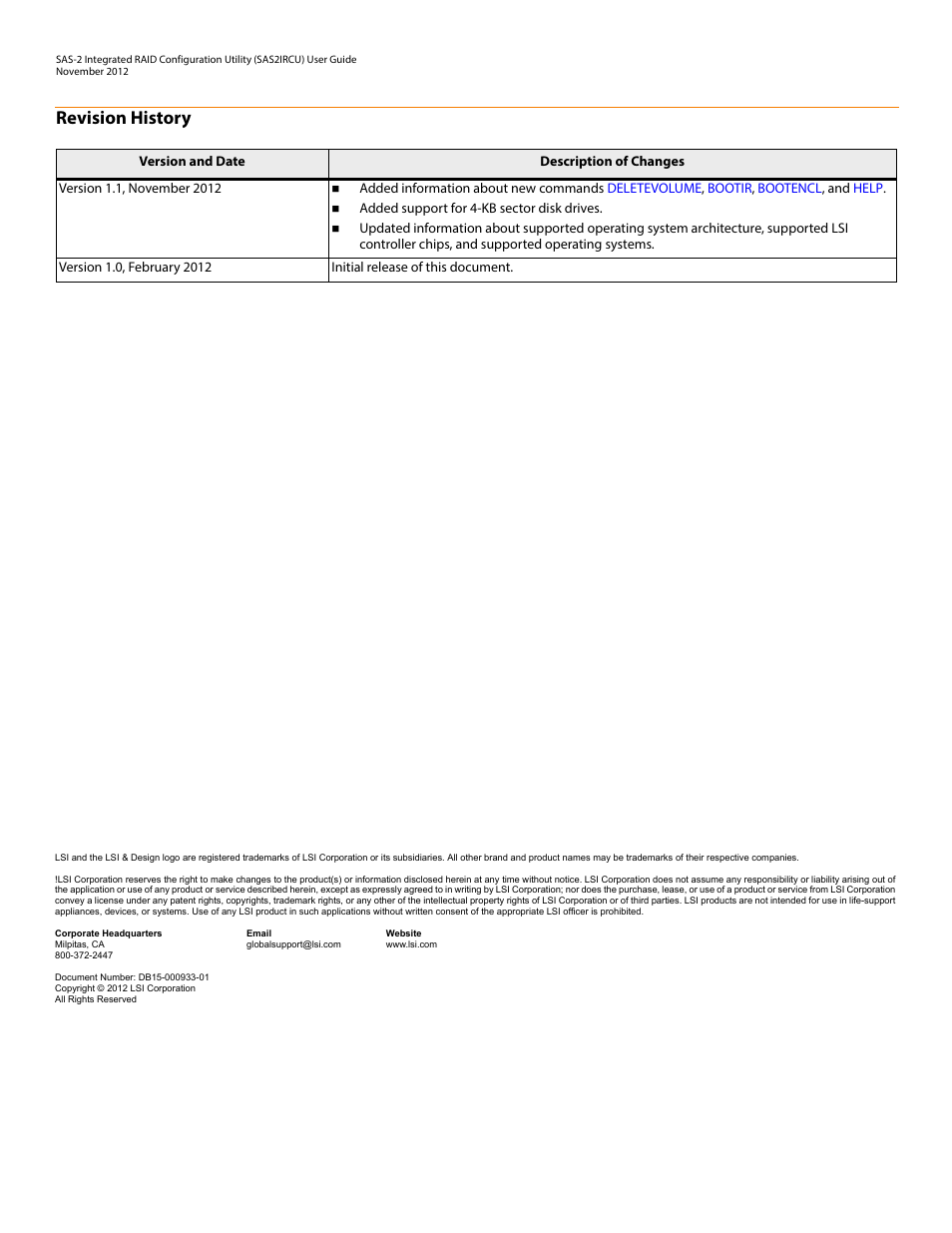Revision history | Avago Technologies SAS 9207-4i4e Host Bus Adapter User Manual | Page 2 / 16