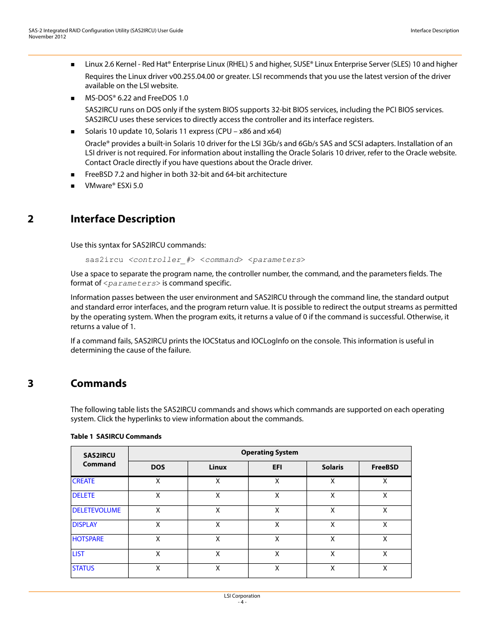 2 interface description, 3 commands, 2interface description | 3commands | Avago Technologies SAS 9207-4i4e Host Bus Adapter User Manual | Page 4 / 16