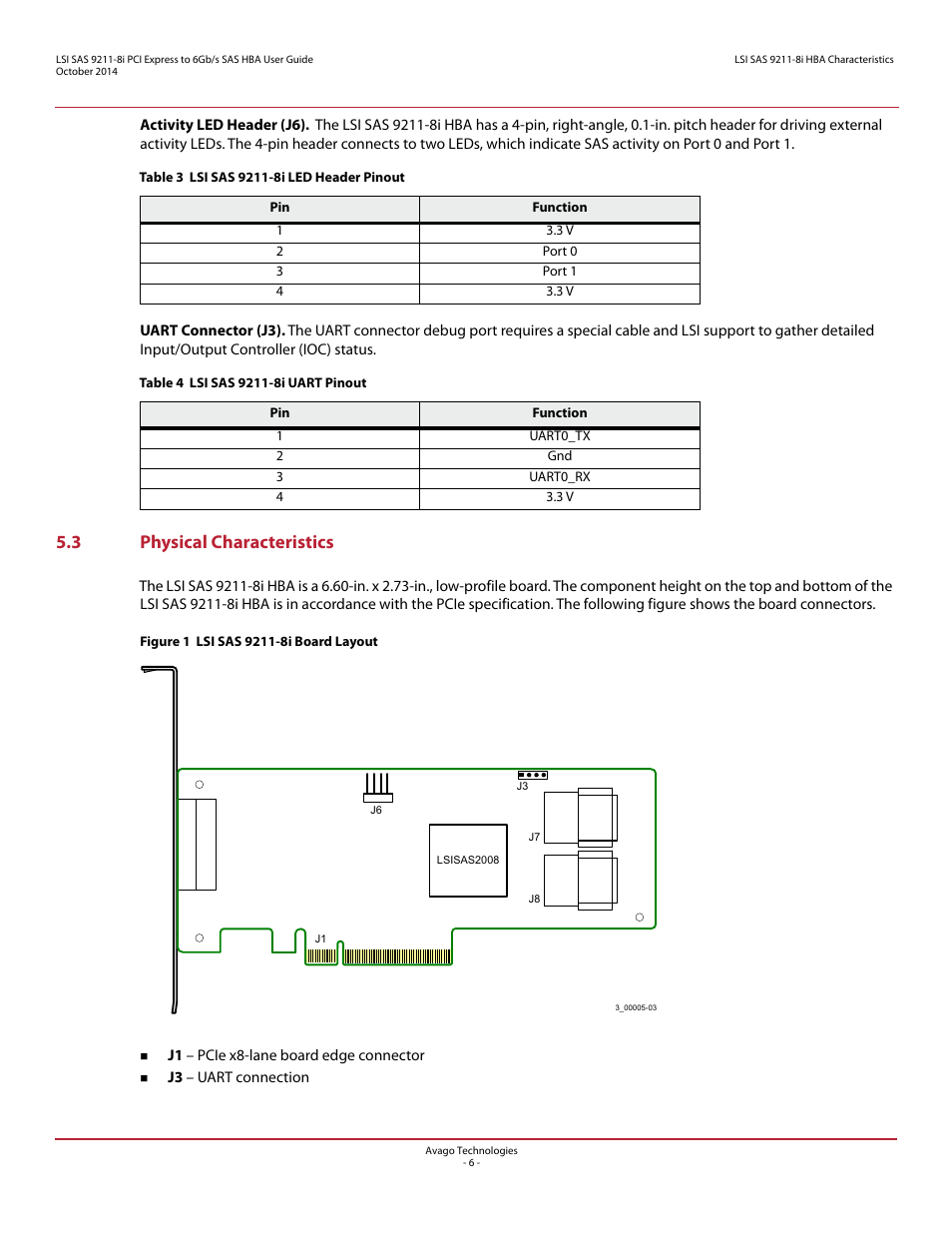 3 physical characteristics | Avago Technologies SAS 9211-8i Host Bus Adapter User Manual | Page 6 / 10