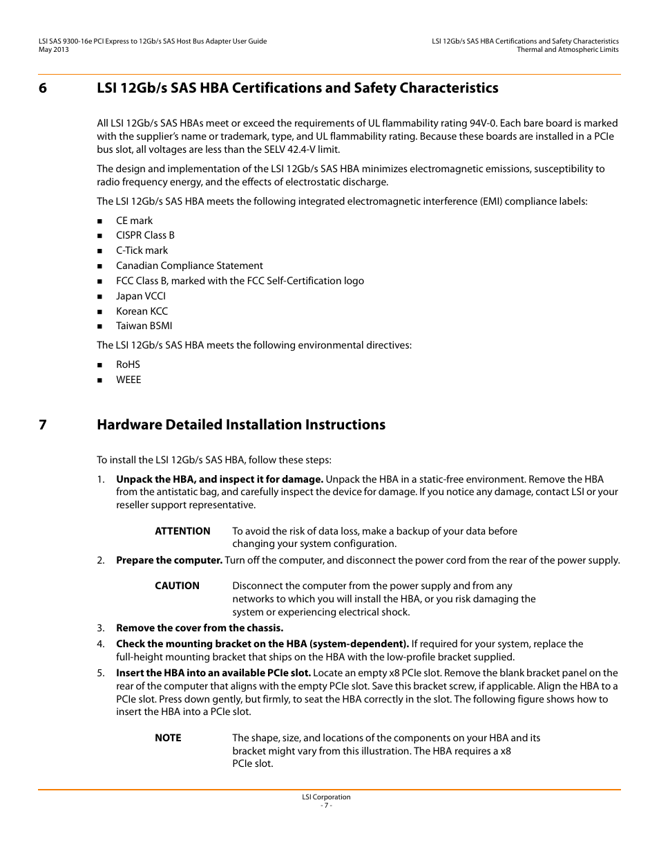 7 hardware detailed installation instructions, 7hardware detailed installation instructions | Avago Technologies SAS 9300-16e Host Bus Adapter User Manual | Page 7 / 9
