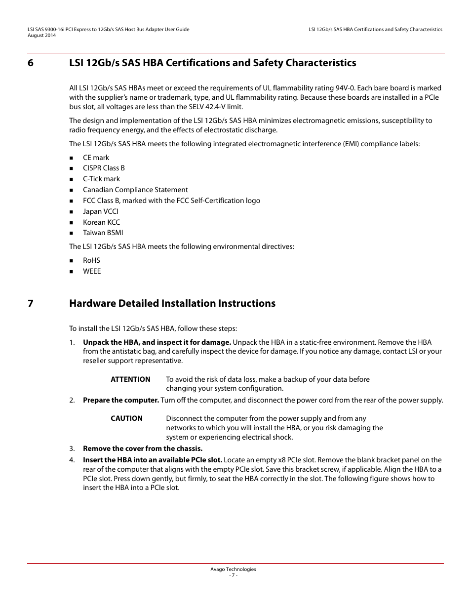 7 hardware detailed installation instructions, 7hardware detailed installation instructions | Avago Technologies SAS 9300-16i Host Bus Adapter User Manual | Page 7 / 10