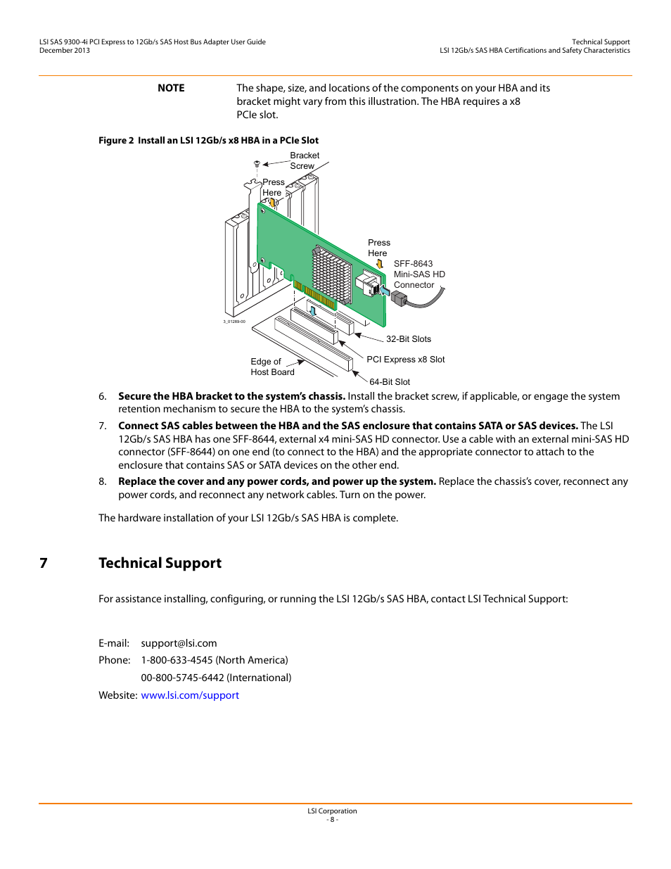 7 technical support, 7technical support | Avago Technologies SAS 9300-4i Host Bus Adapter User Manual | Page 8 / 9