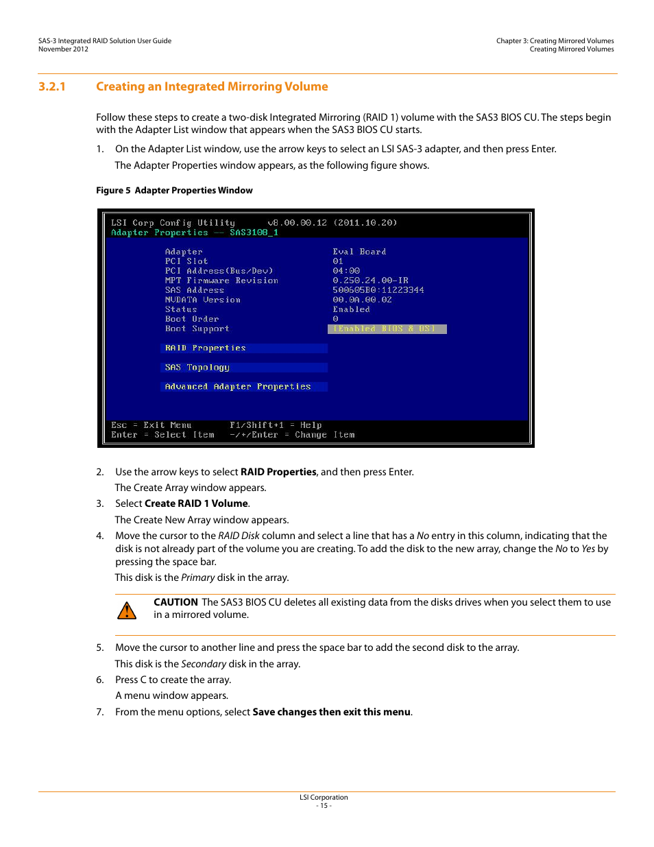1 creating an integrated mirroring volume | Avago Technologies SAS 9300-4i Host Bus Adapter User Manual | Page 15 / 43