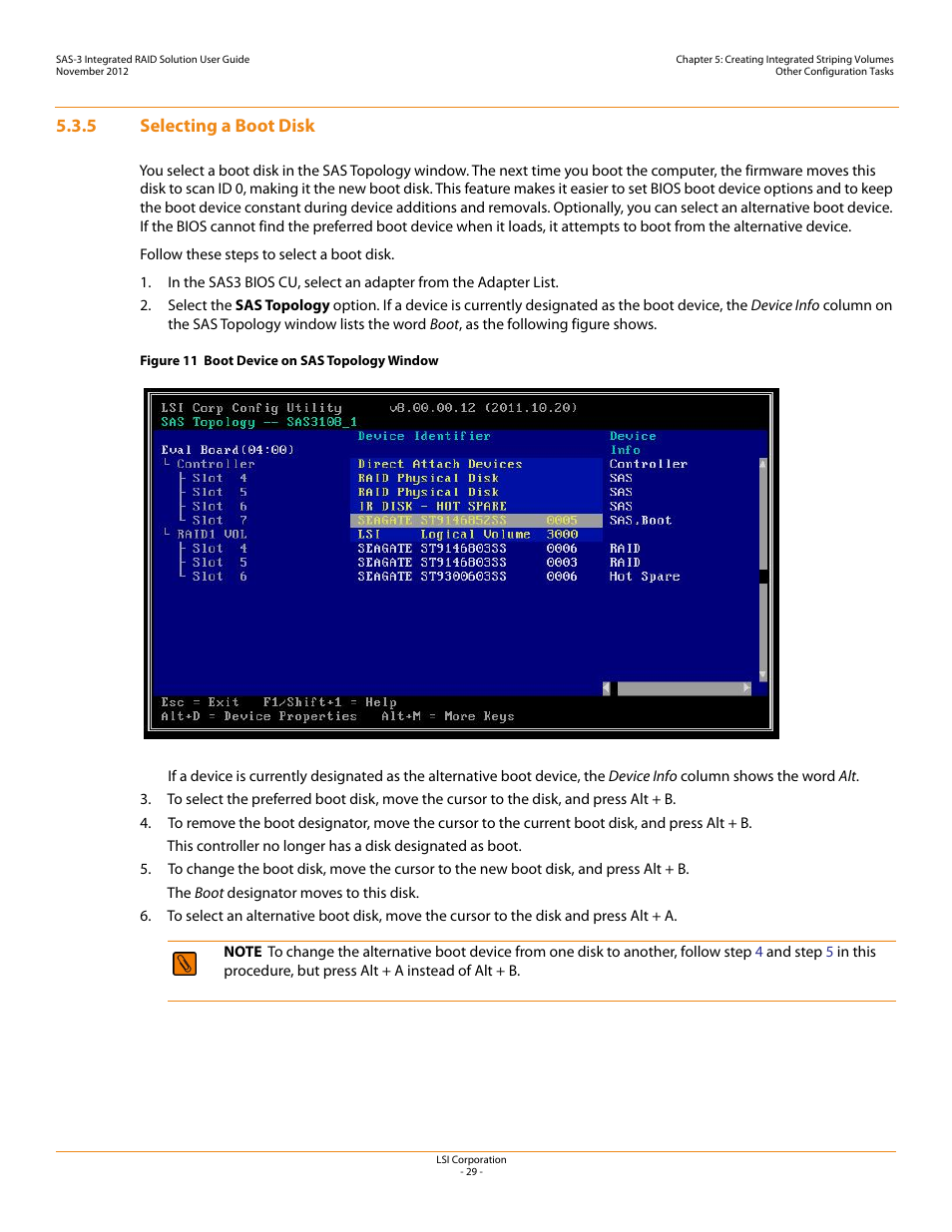 5 selecting a boot disk | Avago Technologies SAS 9300-4i Host Bus Adapter User Manual | Page 29 / 43