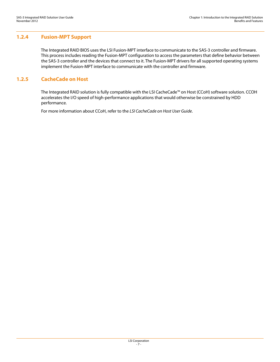 4 fusion-mpt support, 5 cachecade on host, 4 fusion-mpt support 1.2.5 cachecade on host | Avago Technologies SAS 9300-4i Host Bus Adapter User Manual | Page 7 / 43