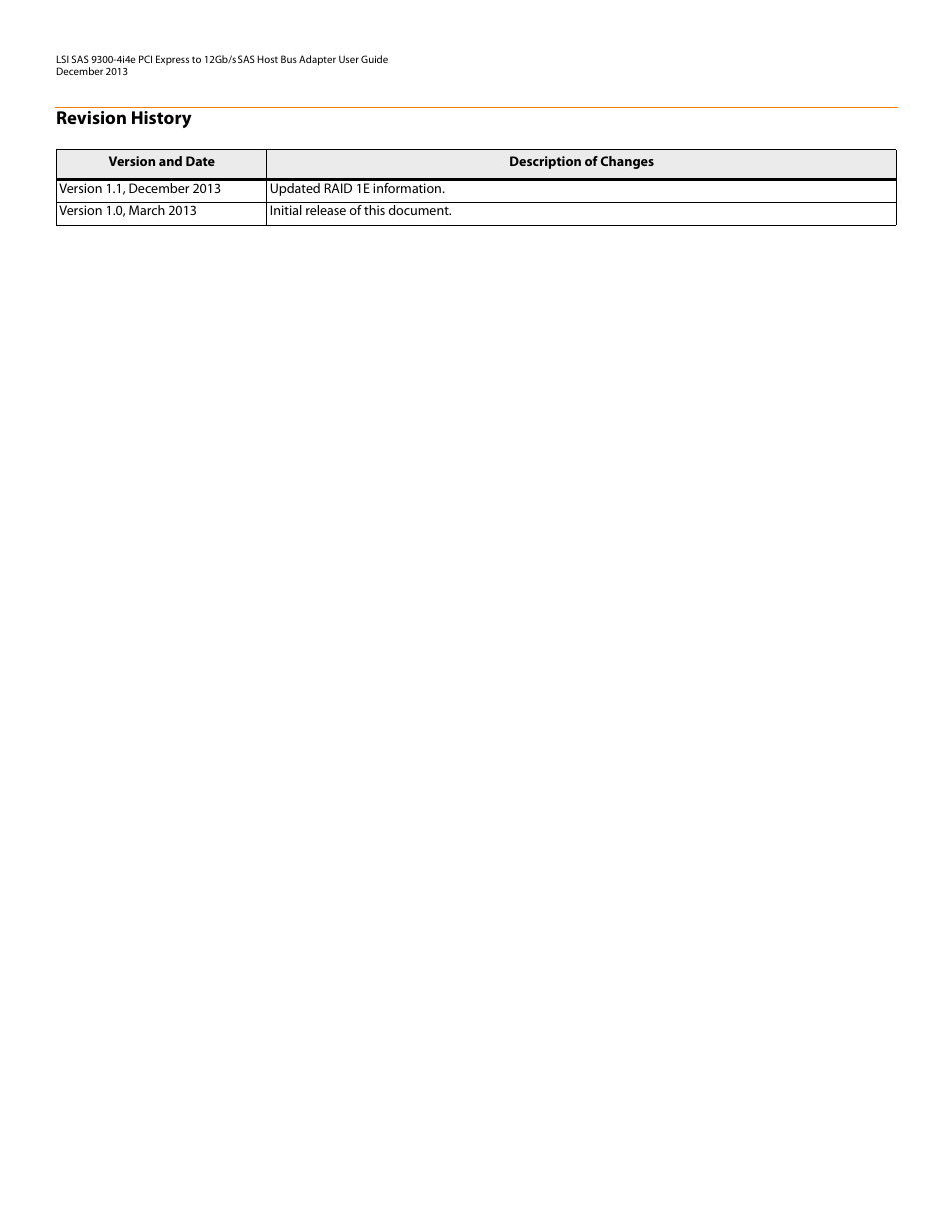 Revision history | Avago Technologies SAS 9300-4i4e Host Bus Adapter User Manual | Page 2 / 10