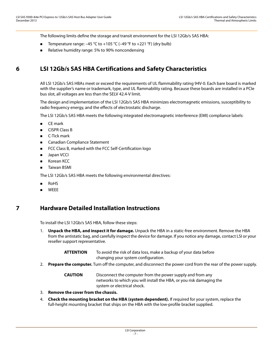 7 hardware detailed installation instructions, 7hardware detailed installation instructions | Avago Technologies SAS 9300-4i4e Host Bus Adapter User Manual | Page 7 / 10