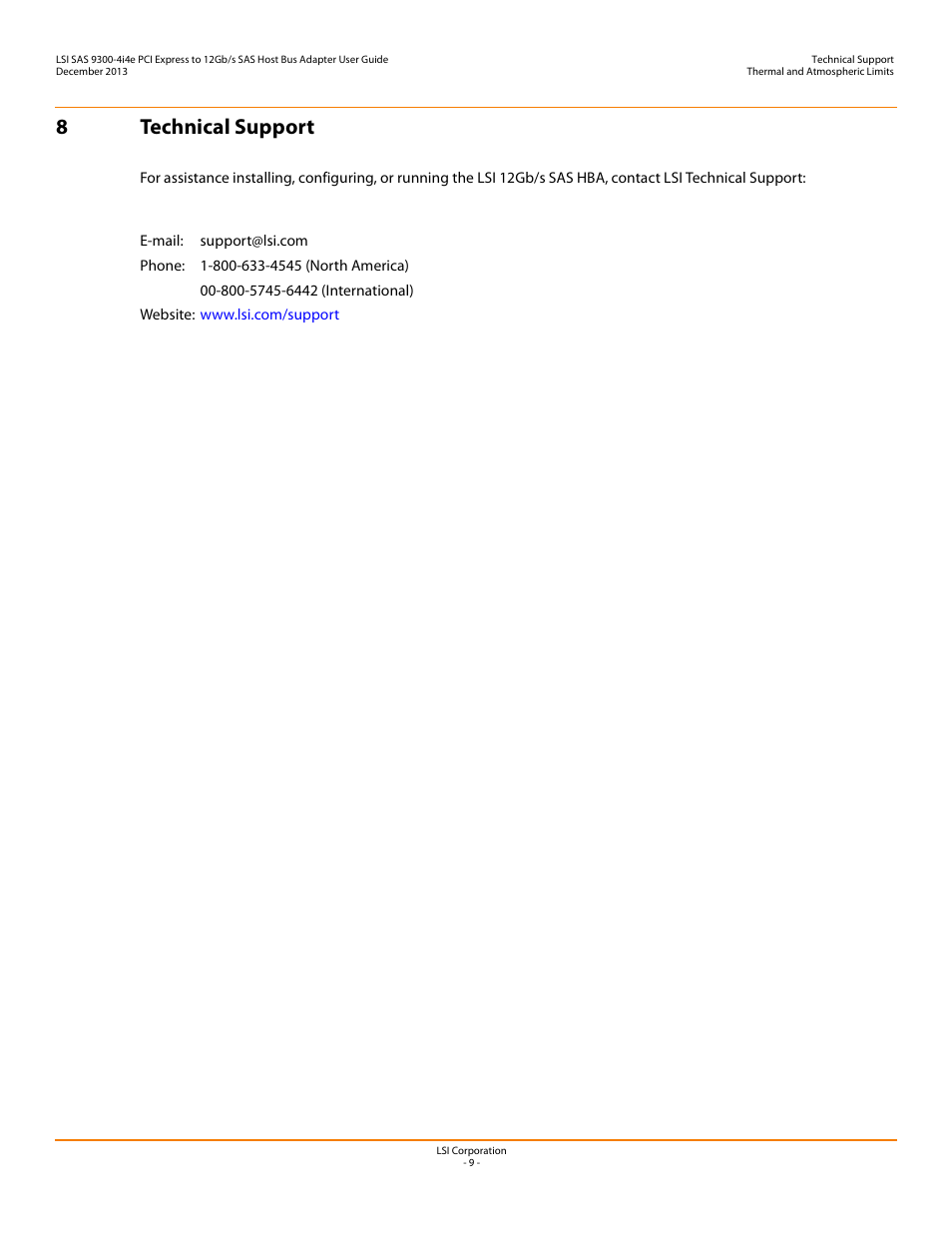 8 technical support, 8technical support | Avago Technologies SAS 9300-4i4e Host Bus Adapter User Manual | Page 9 / 10