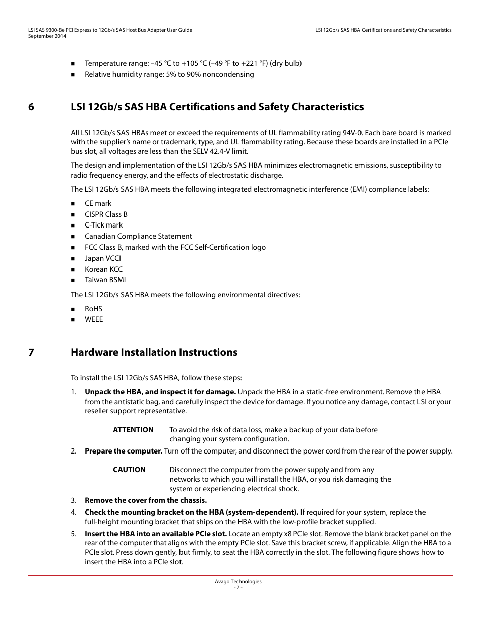 7 hardware installation instructions, 7hardware installation instructions | Avago Technologies SAS 9300-8i Host Bus Adapter User Manual | Page 7 / 10