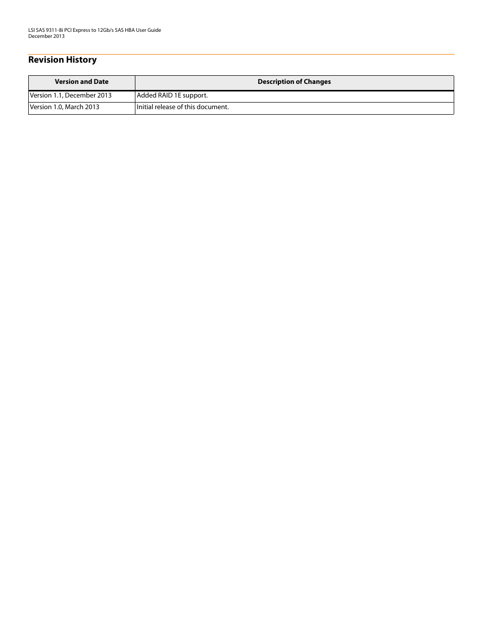 Revision history | Avago Technologies SAS 9311-8i Host Bus Adapter User Manual | Page 2 / 10