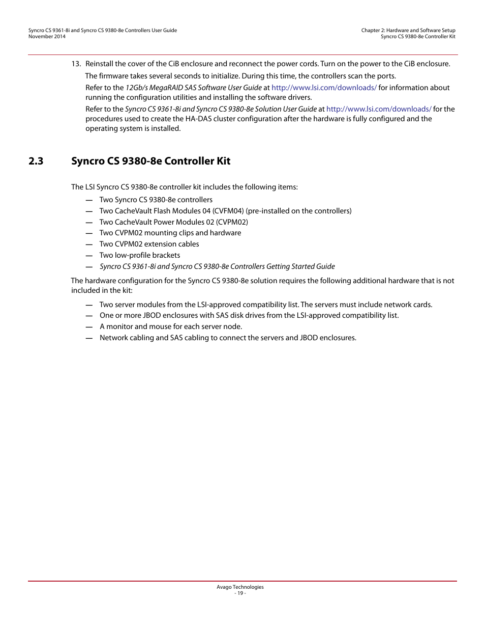 3 syncro cs 9380-8e controller kit | Avago Technologies Syncro 9361-8i User Manual | Page 19 / 31