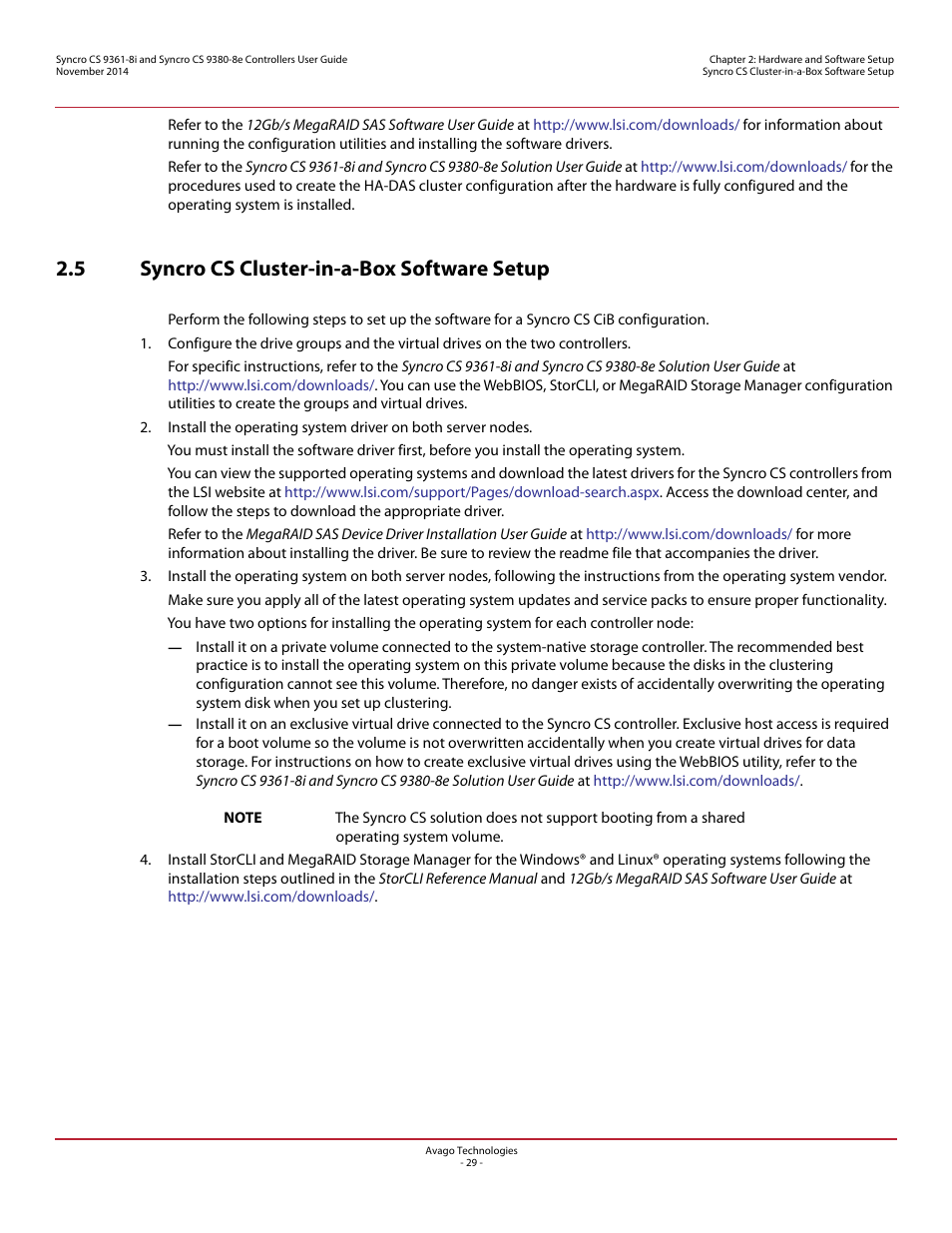 5 syncro cs cluster-in-a-box software setup | Avago Technologies Syncro 9361-8i User Manual | Page 29 / 31