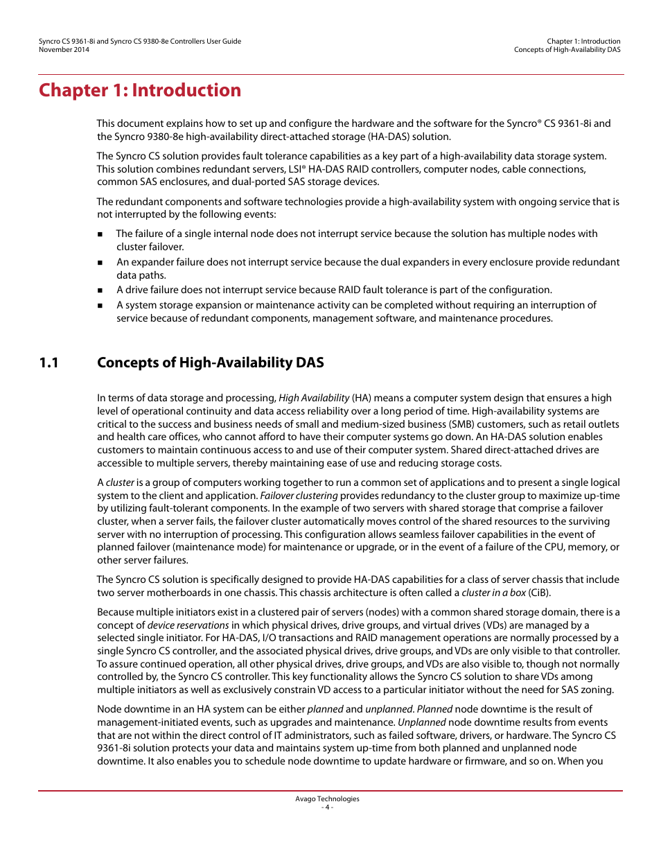 Chapter 1: introduction, 1 concepts of high-availability das | Avago Technologies Syncro 9361-8i User Manual | Page 4 / 31