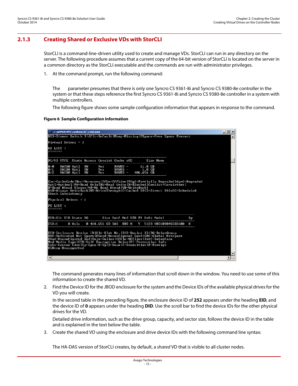 3 creating shared or exclusive vds with storcli | Avago Technologies Syncro 9361-8i User Manual | Page 15 / 81