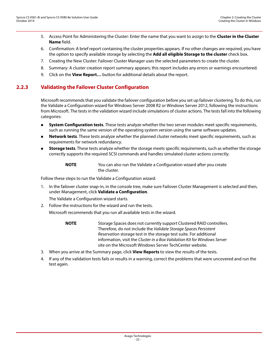 3 validating the failover cluster configuration | Avago Technologies Syncro 9361-8i User Manual | Page 22 / 81