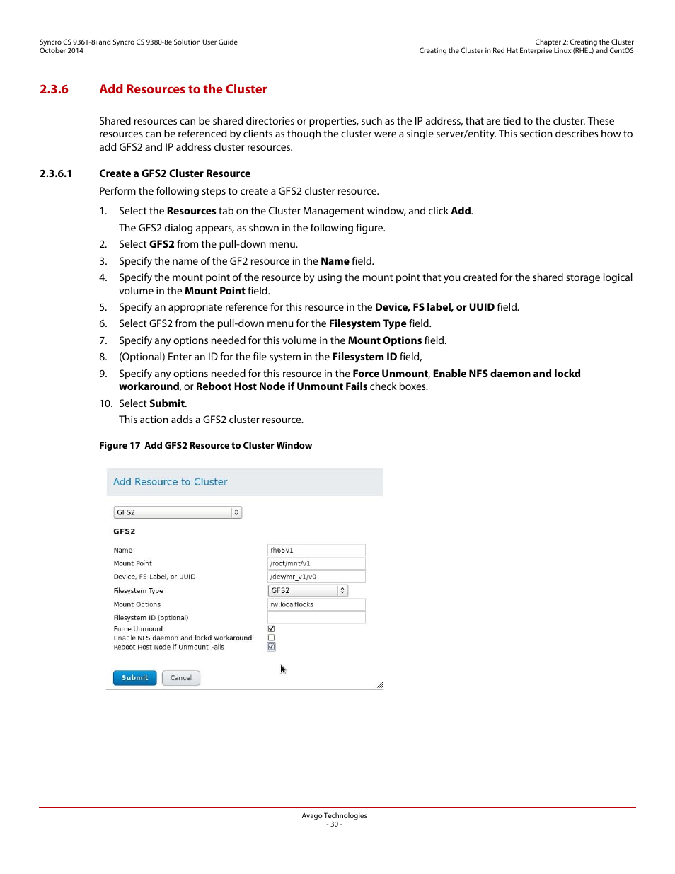 6 add resources to the cluster, 1 create a gfs2 cluster resource | Avago Technologies Syncro 9361-8i User Manual | Page 30 / 81