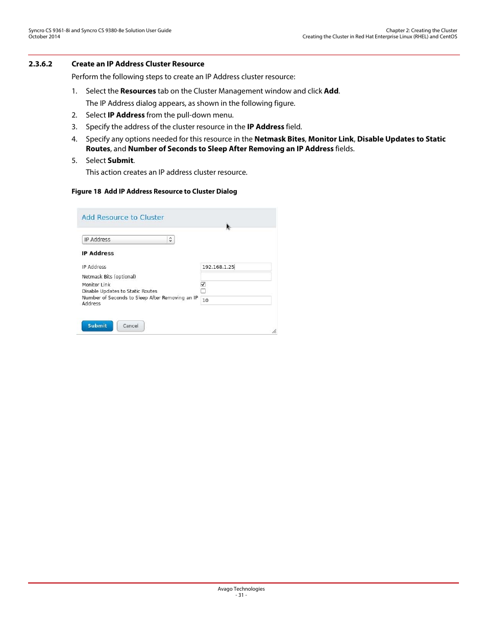 2 create an ip address cluster resource | Avago Technologies Syncro 9361-8i User Manual | Page 31 / 81