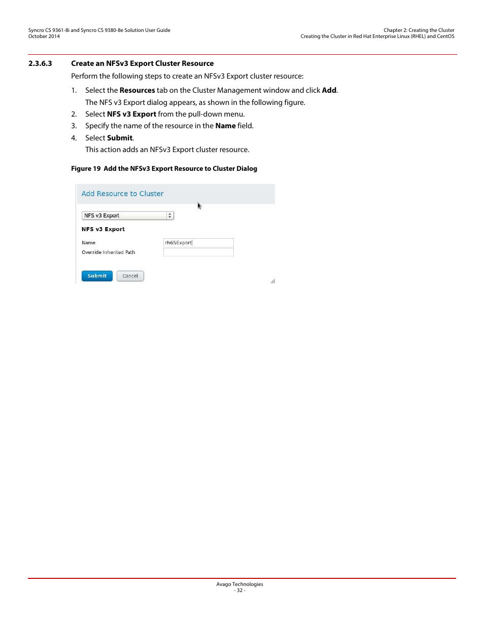 3 create an nfsv3 export cluster resource | Avago Technologies Syncro 9361-8i User Manual | Page 32 / 81