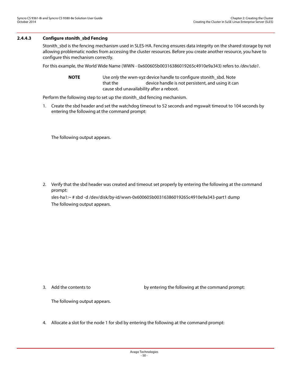 3 configure stonith_sbd fencing | Avago Technologies Syncro 9361-8i User Manual | Page 50 / 81