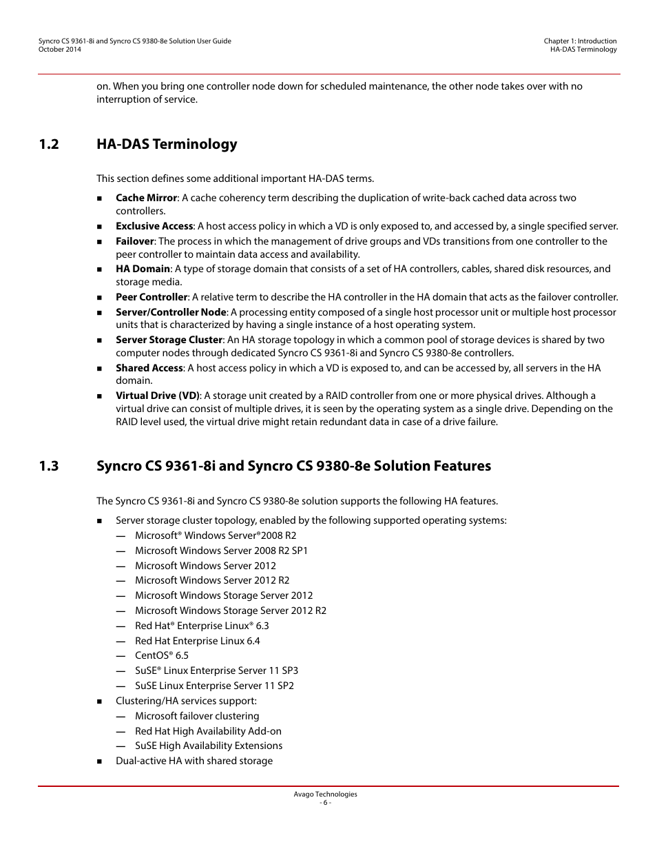 2 ha-das terminology | Avago Technologies Syncro 9361-8i User Manual | Page 6 / 81