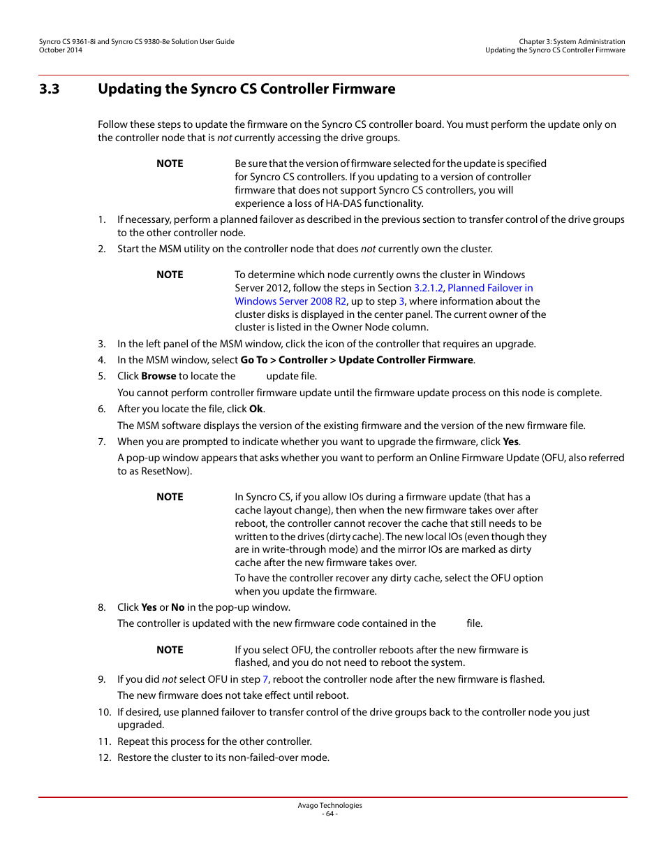 3 updating the syncro cs controller firmware | Avago Technologies Syncro 9361-8i User Manual | Page 64 / 81